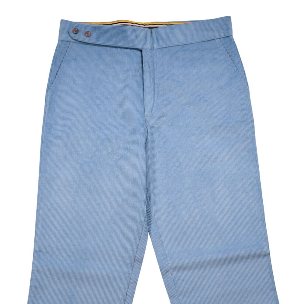 Mens Gurkha Pants 36 Blue Corduroy High Waist Straight Fit Flat Front Trousers